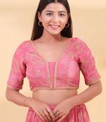 Women's silk padded back open elbow sleeves saree blouse