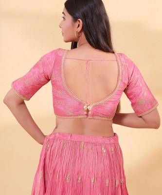 Women's silk padded back open elbow sleeves saree blouse 2