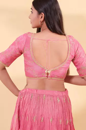 Women's silk padded back open elbow sleeves saree blouse