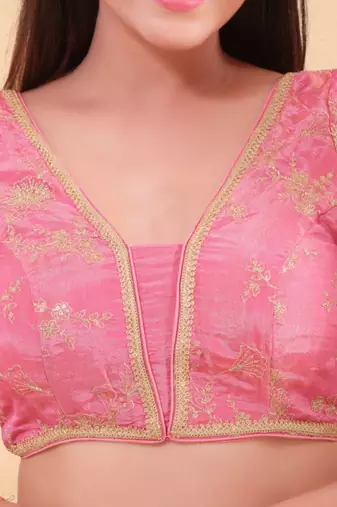 Women's silk padded back open elbow sleeves saree blouse