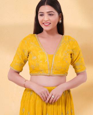 Women's silk padded back open elbow sleeves saree blouse 1