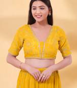 Women's silk padded back open elbow sleeves saree blouse