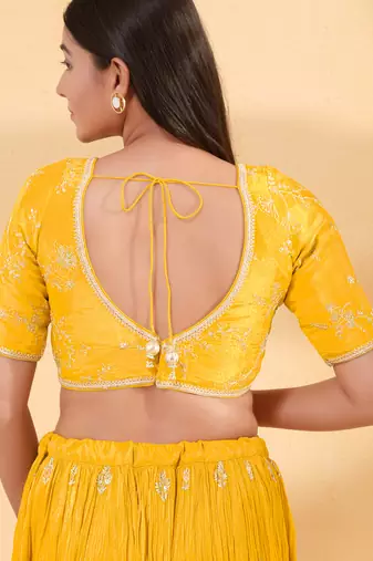 Women's silk padded back open elbow sleeves saree blouse