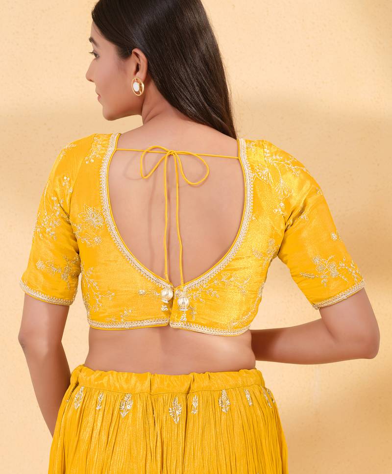 Women's silk padded back open elbow sleeves saree blouse