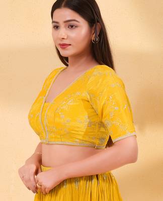 Women's silk padded back open elbow sleeves saree blouse 3