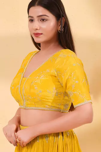 Women's silk padded back open elbow sleeves saree blouse