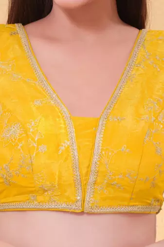 Women's silk padded back open elbow sleeves saree blouse