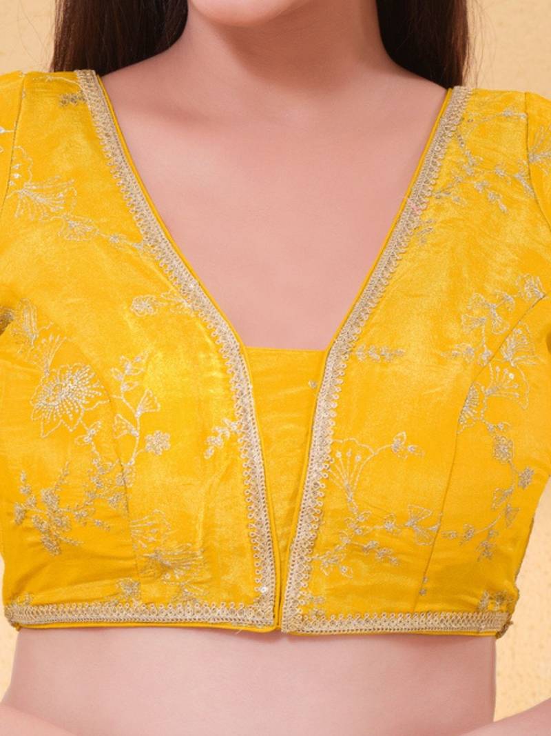 Women's silk padded back open elbow sleeves saree blouse