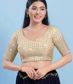 Women's silk padded back open elbow sleeves saree blouse