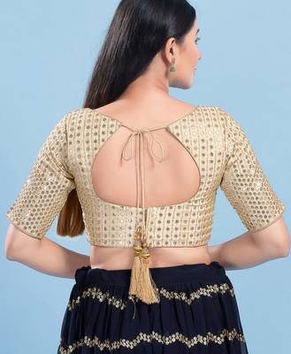 Women's silk padded back open elbow sleeves saree blouse 2
