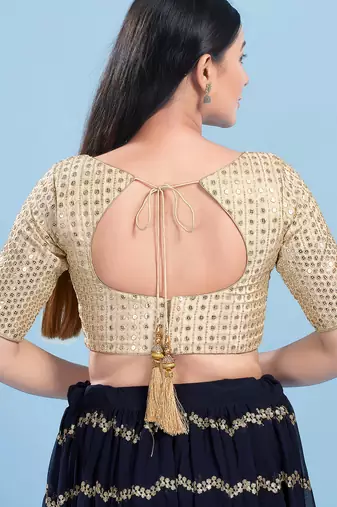 Women's silk padded back open elbow sleeves saree blouse