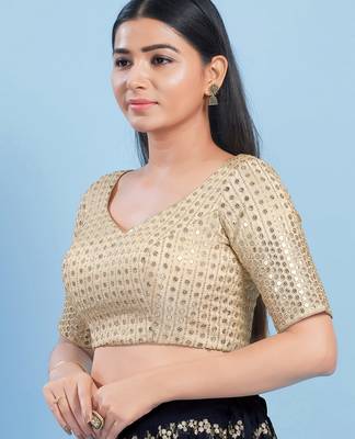 Women's silk padded back open elbow sleeves saree blouse 3