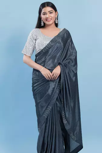 Women's silk padded back open elbow sleeves saree blouse