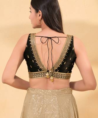 Women's mulbury silk padded back open sleeveless saree blouse 2