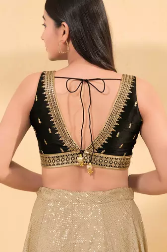 Women's mulbury silk padded back open sleeveless saree blouse