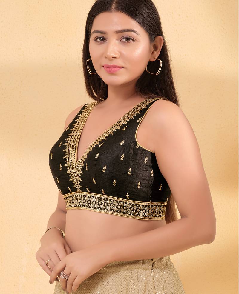 Women's mulbury silk padded back open sleeveless saree blouse