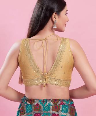 Women's mulbury silk padded back open sleeveless saree blouse 2