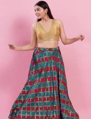 Women's mulbury silk padded back open sleeveless saree blouse 4