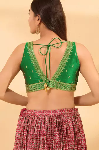 Women's mulbury silk padded back open sleeveless saree blouse