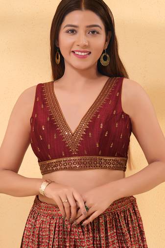 Women's mulbury silk padded back open sleeveless saree blouse