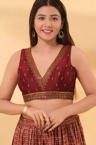 Women's mulbury silk padded back open sleeveless saree blouse