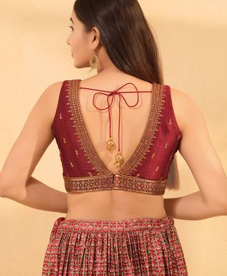 Women's mulbury silk padded back open sleeveless saree blouse 2