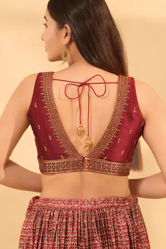Women's mulbury silk padded back open sleeveless saree blouse