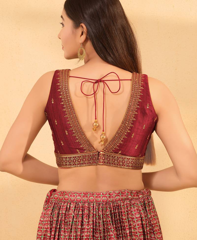 Women's mulbury silk padded back open sleeveless saree blouse