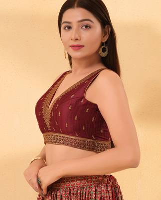 Women's mulbury silk padded back open sleeveless saree blouse 3