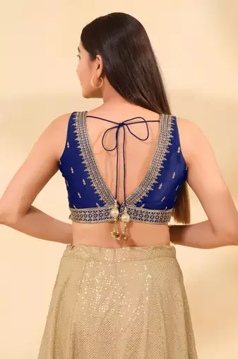 Women's mulbury silk padded back open sleeveless saree blouse