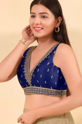 Women's mulbury silk padded back open sleeveless saree blouse