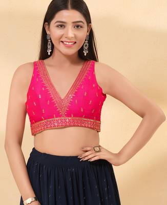 Women's mulbury silk padded back open sleeveless saree blouse 1