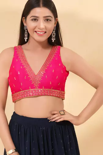 Women's mulbury silk padded back open sleeveless saree blouse