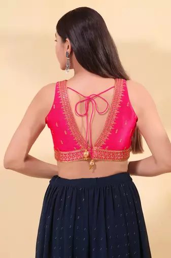 Women's mulbury silk padded back open sleeveless saree blouse