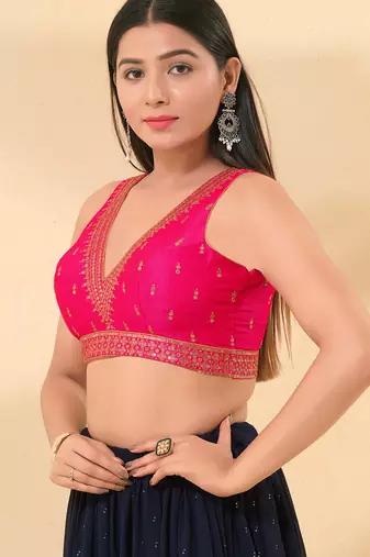 Women's mulbury silk padded back open sleeveless saree blouse