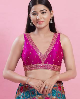 Women's mulbury silk padded back open sleeveless saree blouse 1