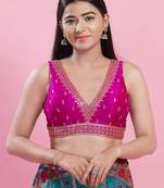 Women's mulbury silk padded back open sleeveless saree blouse