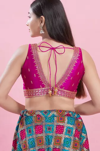 Women's mulbury silk padded back open sleeveless saree blouse