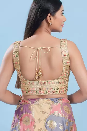 Women's silk padded back open sleeveless saree blouse