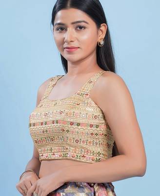 Women's silk padded back open sleeveless saree blouse 3