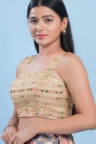 Women's silk padded back open sleeveless saree blouse