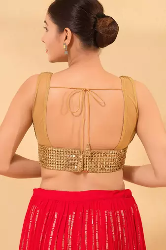 Women's net padded back open sleeveless saree blouse