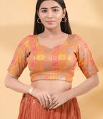 Women's brocade padded back open elbow sleeves saree blouse