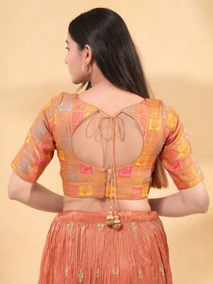 Women's brocade padded back open elbow sleeves saree blouse 2