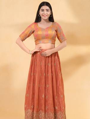 Women's brocade padded back open elbow sleeves saree blouse 4