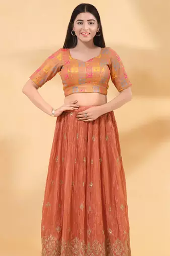 Women's brocade padded back open elbow sleeves saree blouse