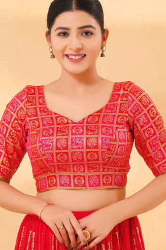 Women's brocade padded back open elbow sleeves saree blouse