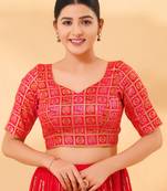 Women's brocade padded back open elbow sleeves saree blouse