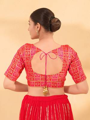 Women's brocade padded back open elbow sleeves saree blouse 2