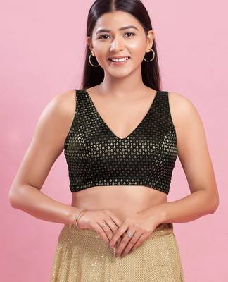 Women's brocade padded back open sleeveless saree blouse 1